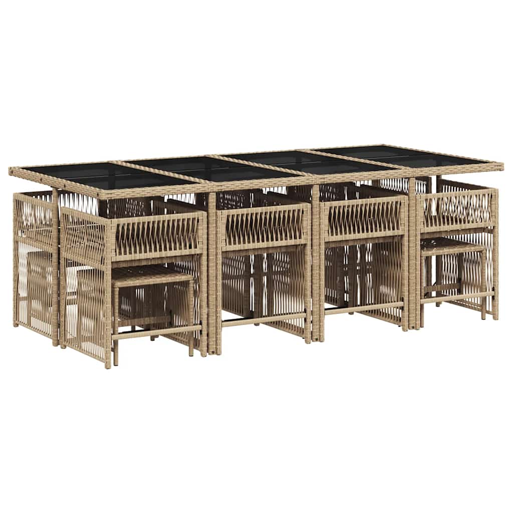 13-tlg. Garten-Essgruppe mit Kissen Beige Poly Rattan
