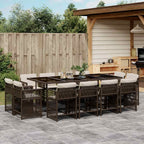 13-tlg. Garten-Essgruppe mit Kissen Braun Poly Rattan
