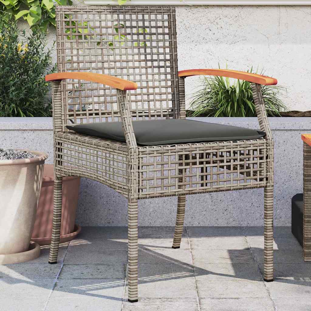 Gartenstühle mit Kissen 2 Stk. Grau Poly Rattan Akazienholz