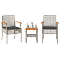 3-tlg. Bistro-Set mit Kissen Grau Poly Rattan Akazienholz