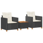 3-tlg. Bistro-Set mit Kissen Schwarz Poly Rattan Akazienholz