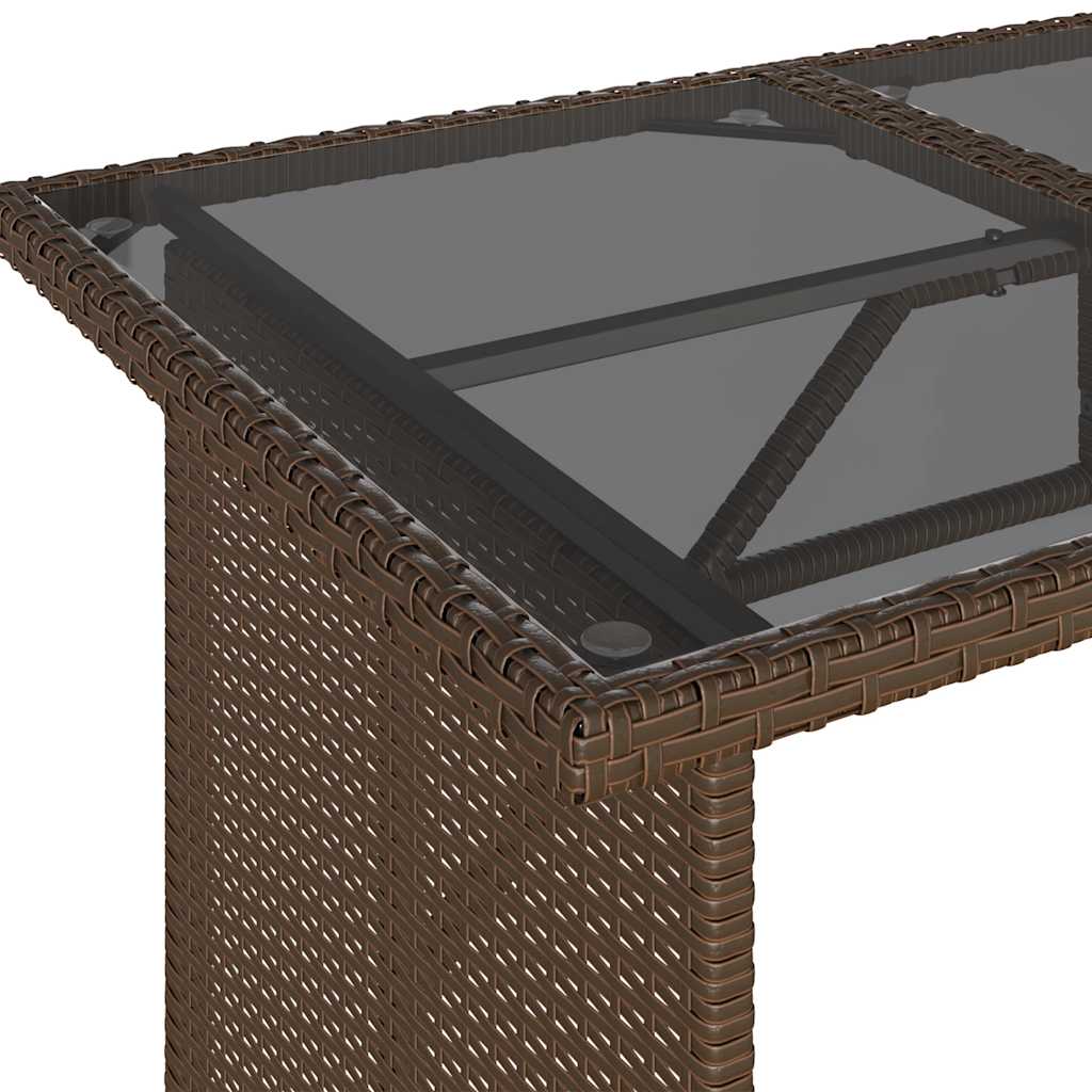 Gartentisch mit Glasplatte Braun 110x68x70 cm Poly Rattan