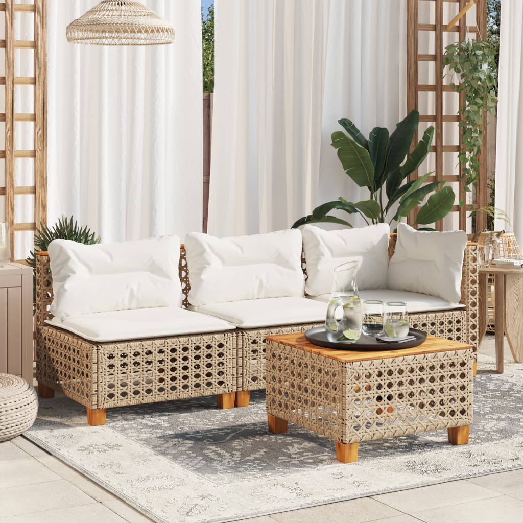 Garten-Ecksofa mit Kissen Beige Poly Rattan