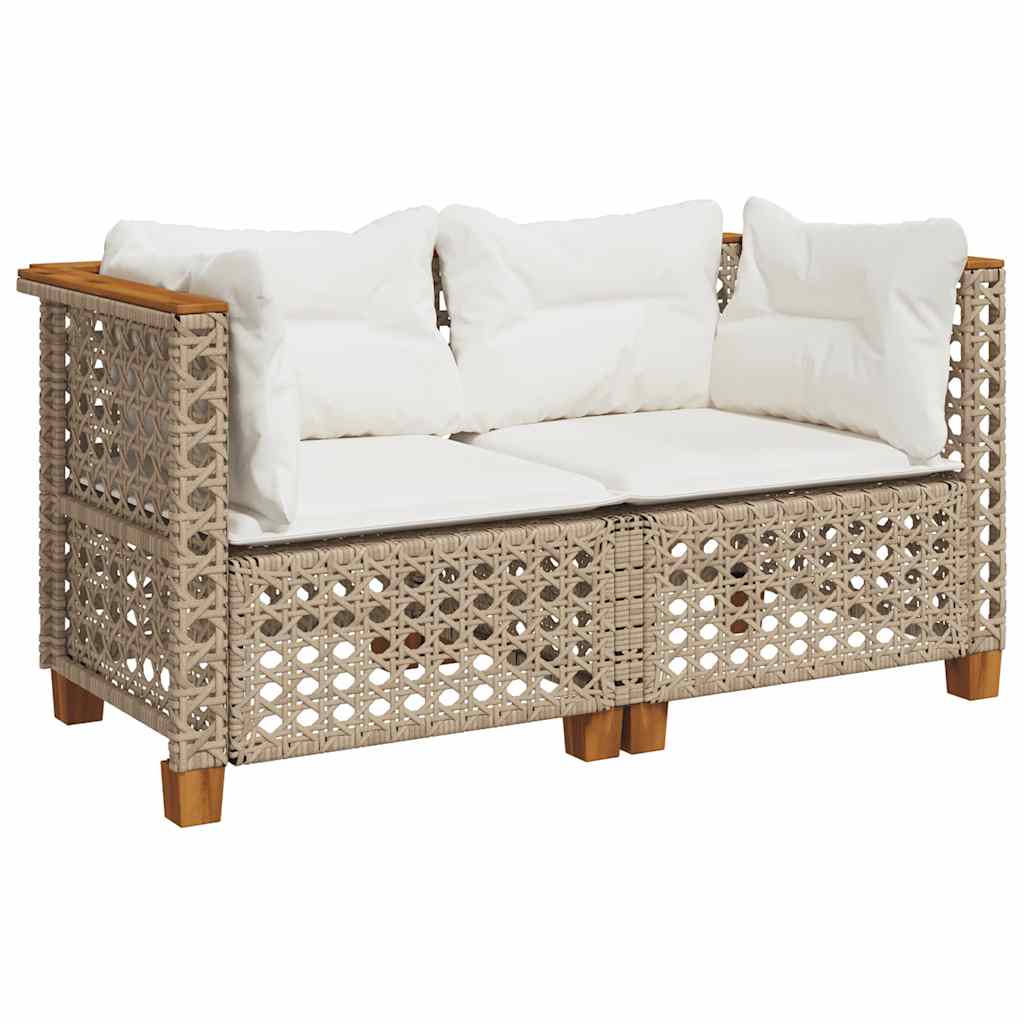 Garten-Ecksofas mit Kissen 2 Stk. Beige Poly Rattan