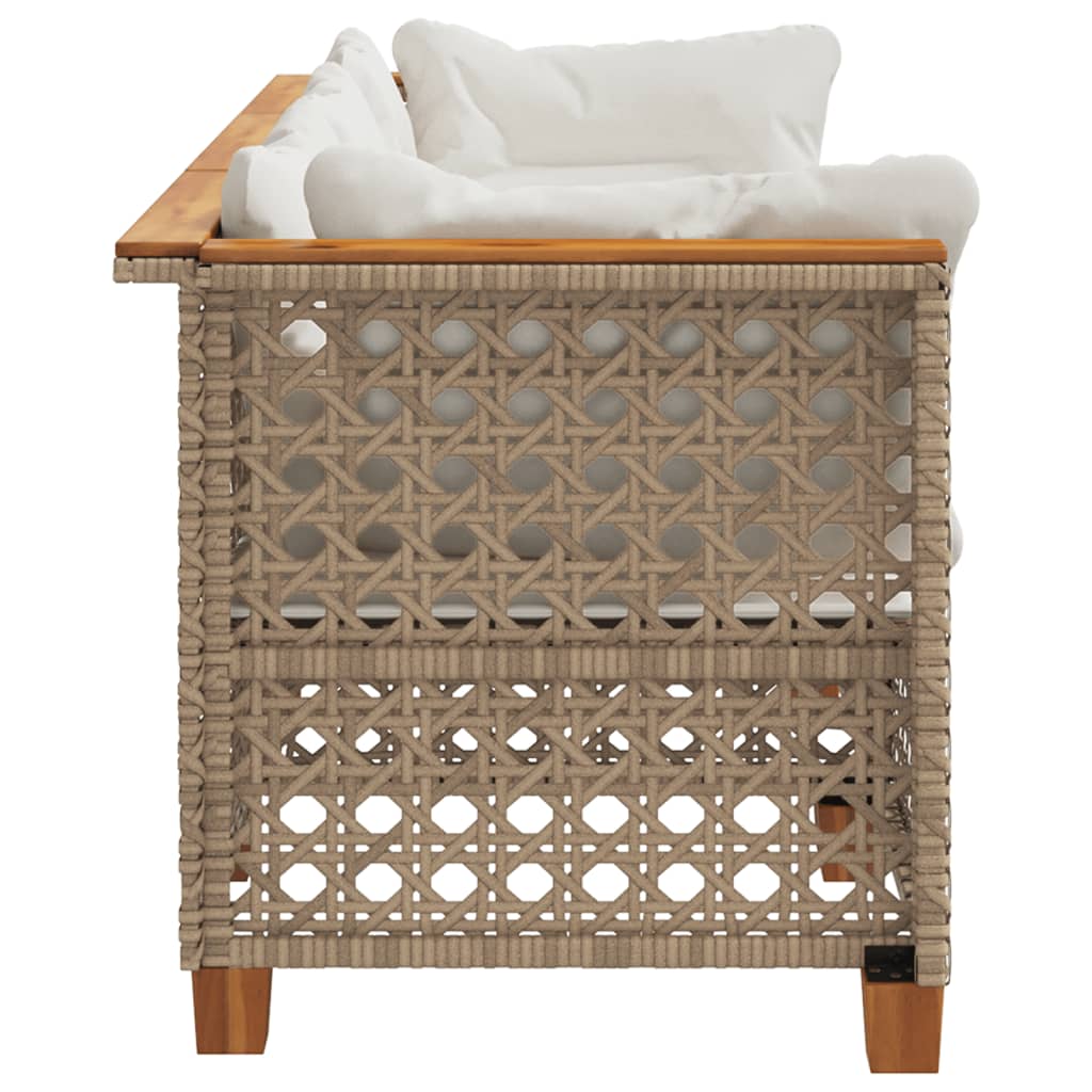 Gartensofa mit Kissen 3-Sitzer Beige Poly Rattan