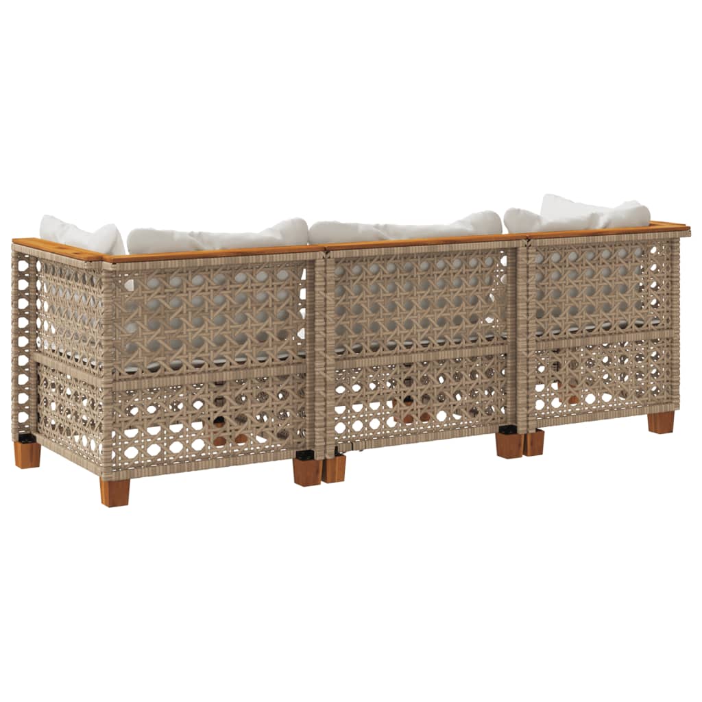 Gartensofa mit Kissen 3-Sitzer Beige Poly Rattan