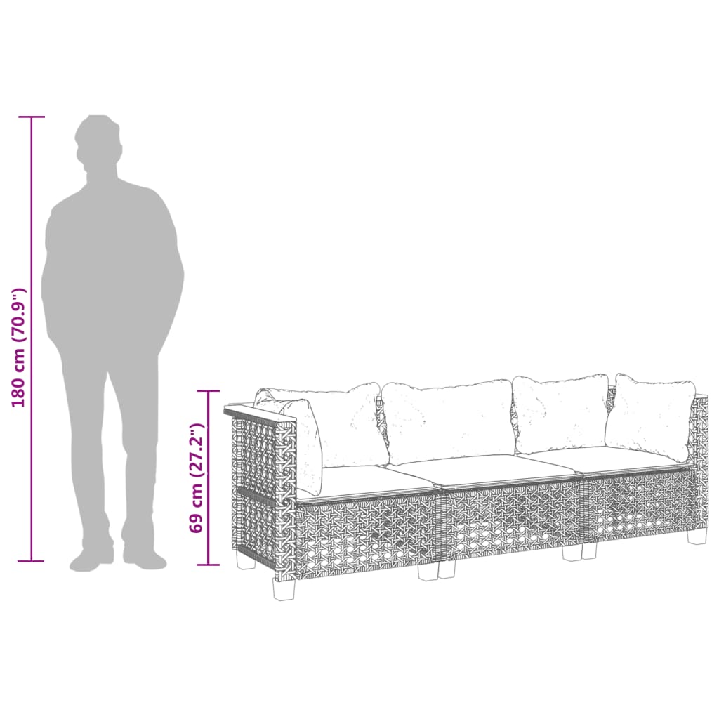 Gartensofa mit Kissen 3-Sitzer Beige Poly Rattan