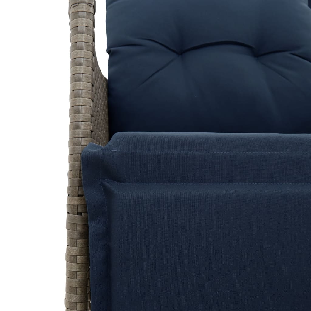 Gartensessel Verstellbar mit Kissen Grau Poly Rattan