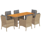 7-tlg. Garten-Essgruppe mit Kissen Beige Poly Rattan