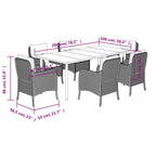 7-tlg. Garten-Essgruppe mit Kissen Braun Poly Rattan