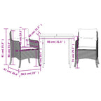 3-tlg. Garten-Essgruppe mit Kissen Grau Poly Rattan