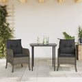 3-tlg. Garten-Essgruppe mit Kissen Grau Poly Rattan