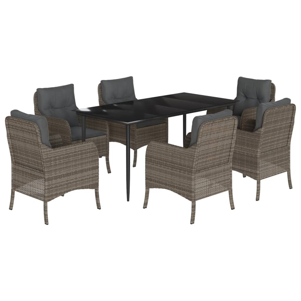 7-tlg. Garten-Essgruppe mit Kissen Grau Poly Rattan