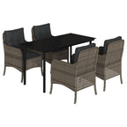 5-tlg. Garten-Essgruppe mit Kissen Grau Poly Rattan