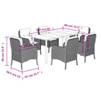 7-tlg. Garten-Essgruppe mit Kissen Grau Poly Rattan