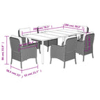 7-tlg. Garten-Essgruppe mit Kissen Grau Poly Rattan