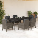 7-tlg. Garten-Essgruppe mit Kissen Grau Poly Rattan