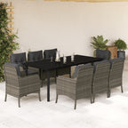 9-tlg. Garten-Essgruppe mit Kissen Grau Poly Rattan