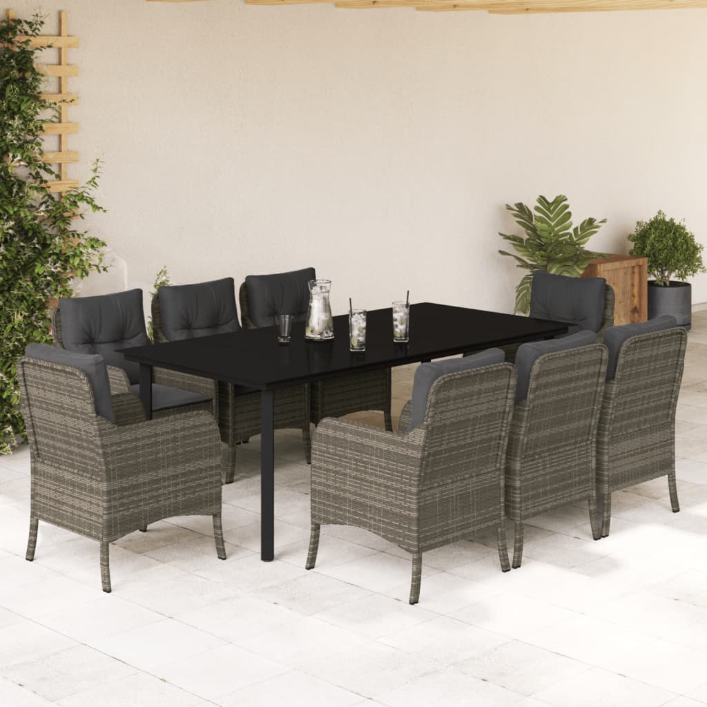 9-tlg. Garten-Essgruppe mit Kissen Grau Poly Rattan