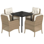 5-tlg. Garten-Essgruppe mit Kissen Beige Poly Rattan