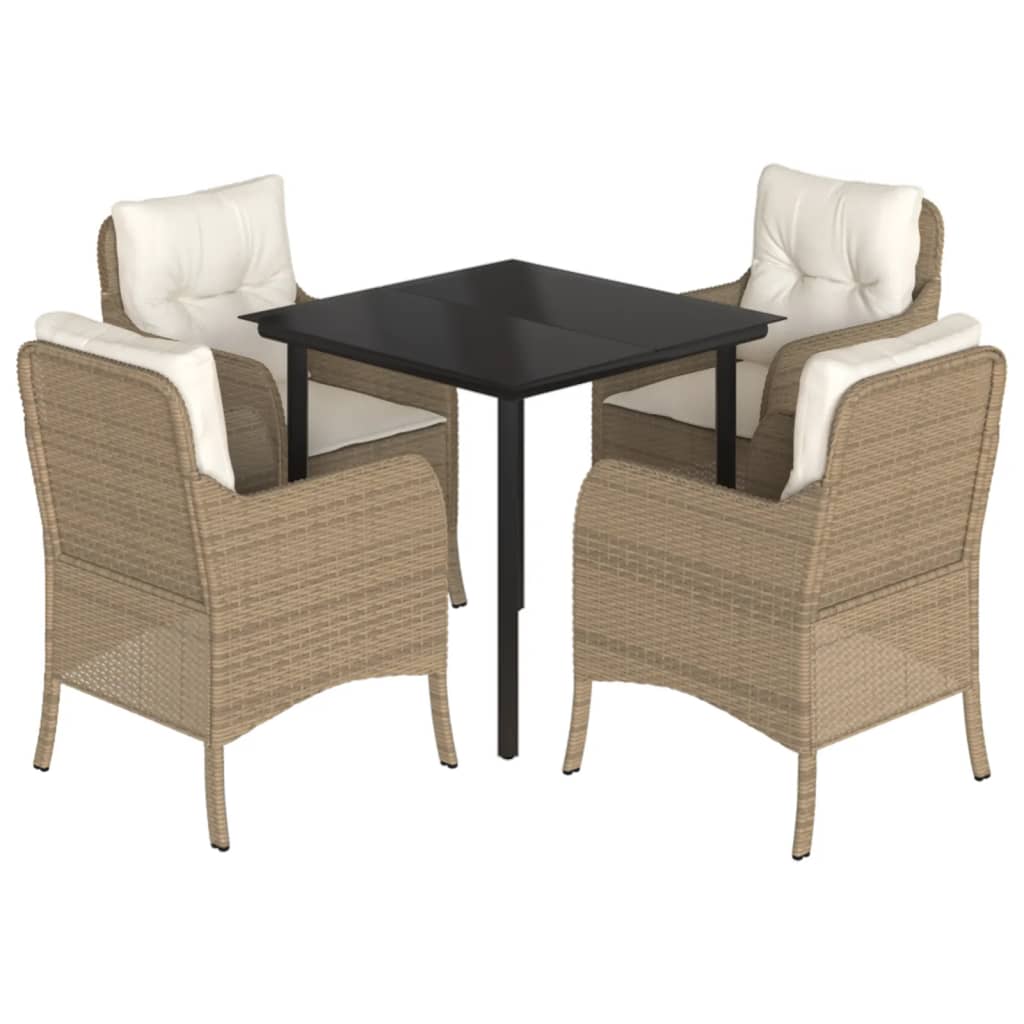 5-tlg. Garten-Essgruppe mit Kissen Beige Poly Rattan