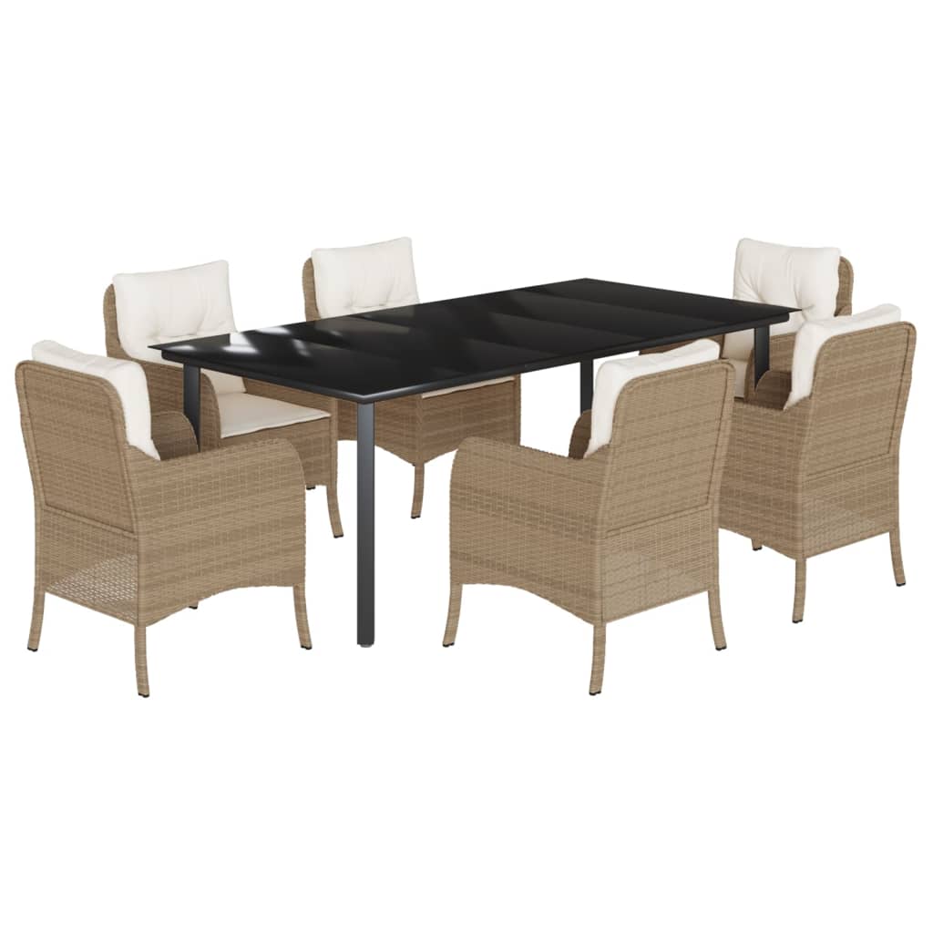 7-tlg. Garten-Essgruppe mit Kissen Beige Poly Rattan