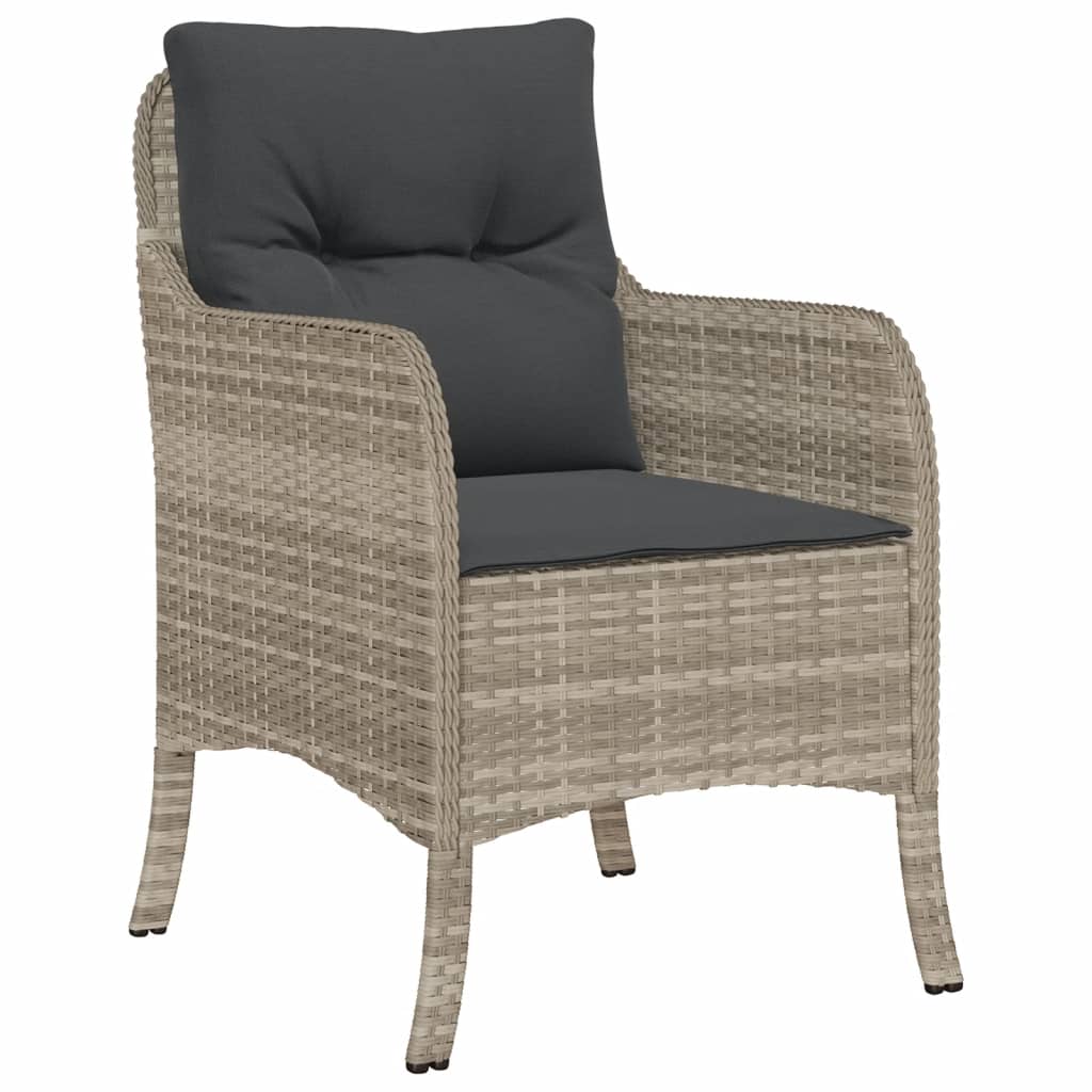 3-tlg. Garten-Essgruppe mit Kissen Hellgrau Poly Rattan
