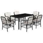7-tlg. Garten-Essgruppe mit Kissen Schwarz Poly Rattan
