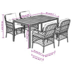 5-tlg. Garten-Essgruppe mit Kissen Schwarz Poly Rattan