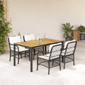5-tlg. Garten-Essgruppe mit Kissen Schwarz Poly Rattan