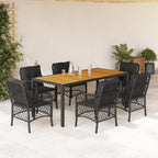 7-tlg. Garten-Essgruppe mit Kissen Schwarz Poly Rattan