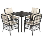 5-tlg. Garten-Essgruppe mit Kissen Schwarz Poly Rattan