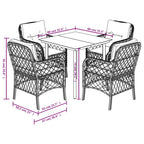 5-tlg. Garten-Essgruppe mit Kissen Schwarz Poly Rattan