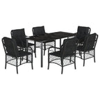 7-tlg. Garten-Essgruppe mit Kissen Schwarz Poly Rattan