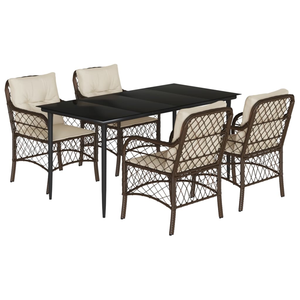 5-tlg. Garten-Essgruppe mit Kissen Braun Poly Rattan