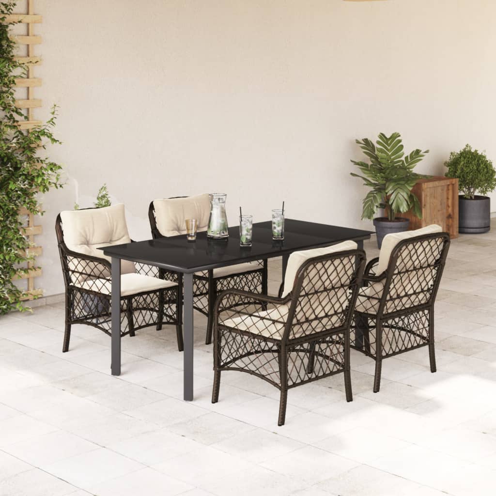 5-tlg. Garten-Essgruppe mit Kissen Braun Poly Rattan