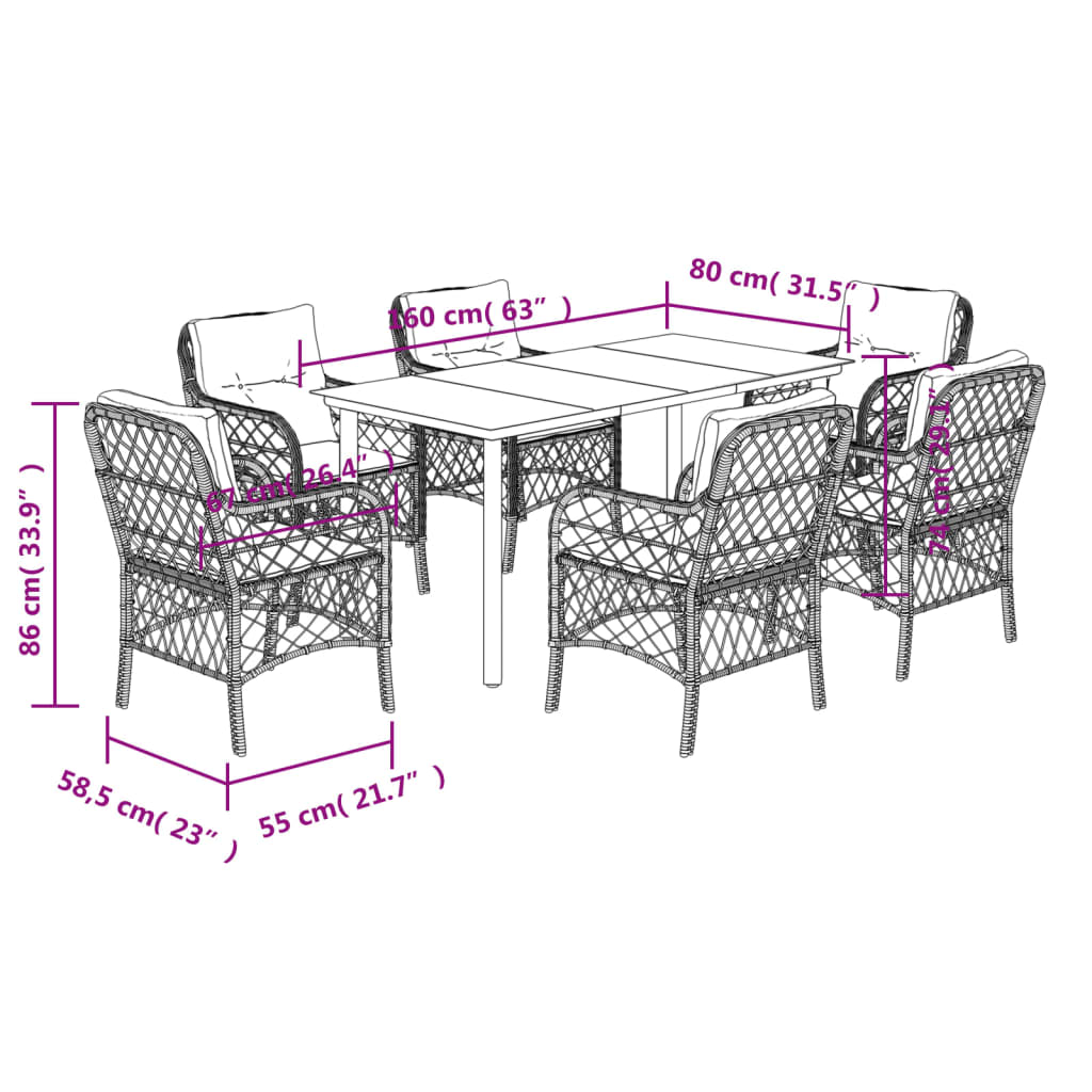 7-tlg. Garten-Essgruppe mit Kissen Beigemischung Poly Rattan