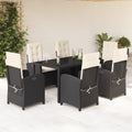 7-tlg. Garten-Essgruppe mit Kissen Schwarz Poly Rattan