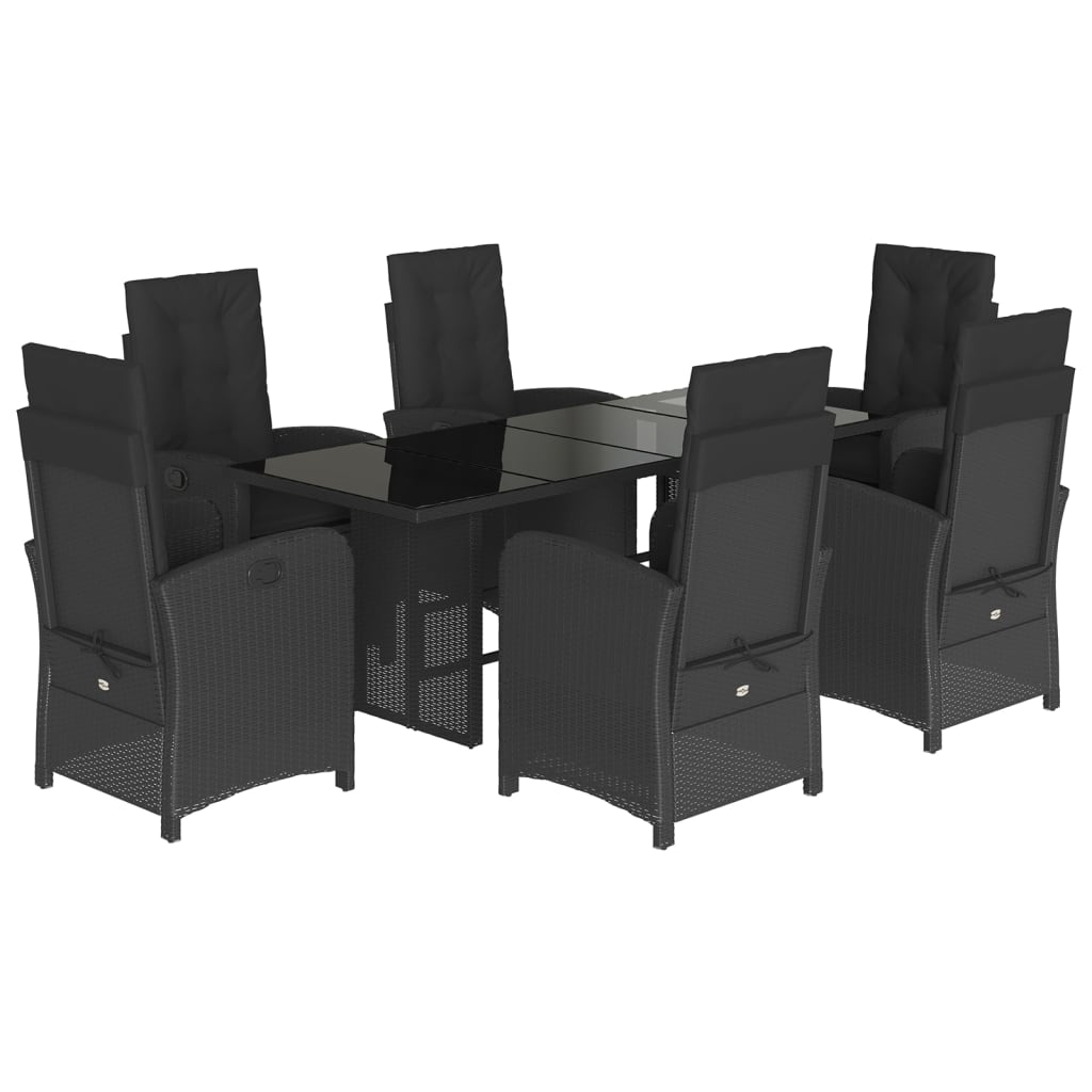 7-tlg. Garten-Essgruppe mit Kissen Schwarz Poly Rattan