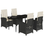 5-tlg. Garten-Essgruppe mit Kissen Schwarz Poly Rattan