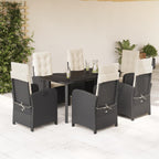 7-tlg. Garten-Essgruppe mit Kissen Schwarz Poly Rattan