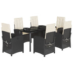 7-tlg. Garten-Essgruppe mit Kissen Schwarz Poly Rattan