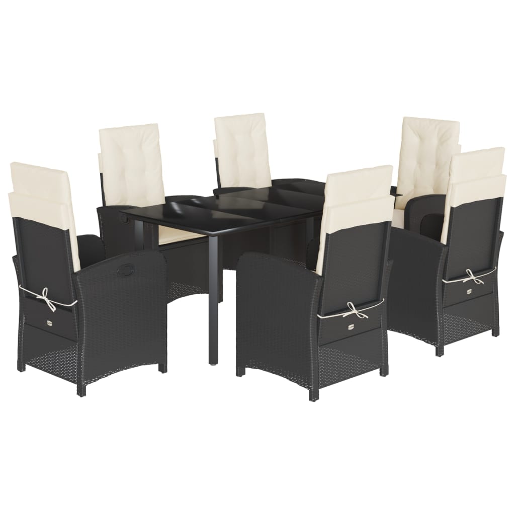 7-tlg. Garten-Essgruppe mit Kissen Schwarz Poly Rattan