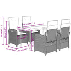 5-tlg. Garten-Essgruppe mit Kissen Schwarz Poly Rattan