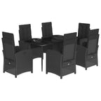 7-tlg. Garten-Essgruppe mit Kissen Schwarz Poly Rattan
