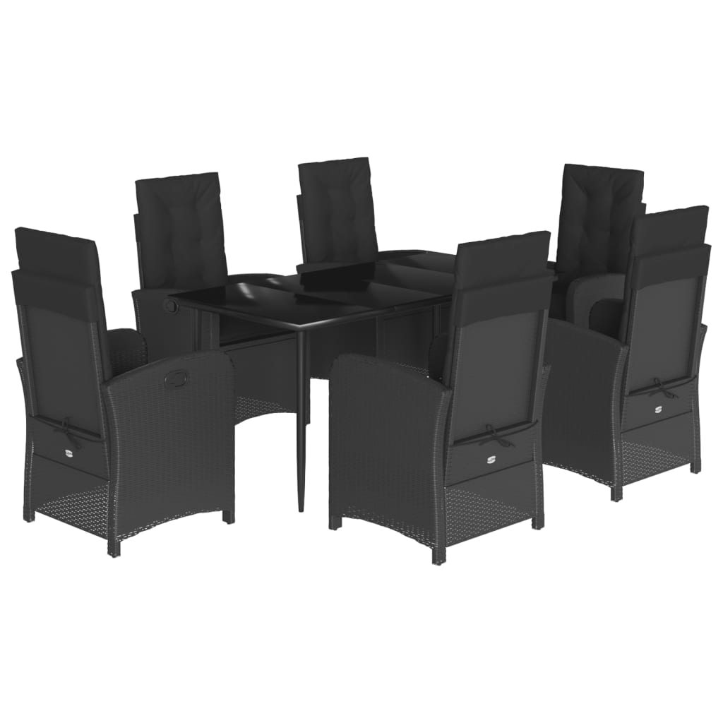 7-tlg. Garten-Essgruppe mit Kissen Schwarz Poly Rattan