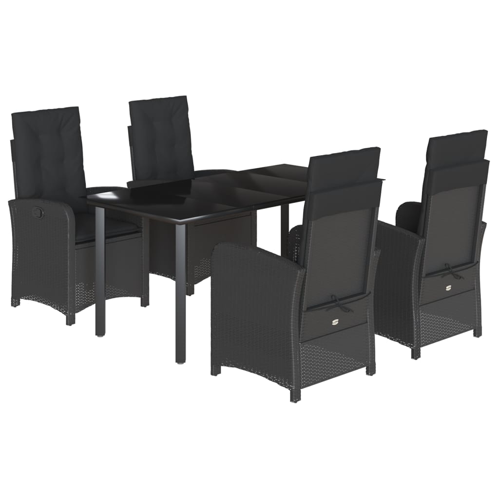5-tlg. Garten-Essgruppe mit Kissen Schwarz Poly Rattan