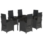 7-tlg. Garten-Essgruppe mit Kissen Schwarz Poly Rattan