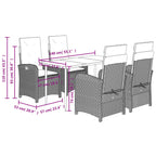 5-tlg. Garten-Essgruppe mit Kissen Grau Poly Rattan
