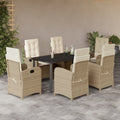7-tlg. Garten-Essgruppe mit Kissen Beige Poly Rattan
